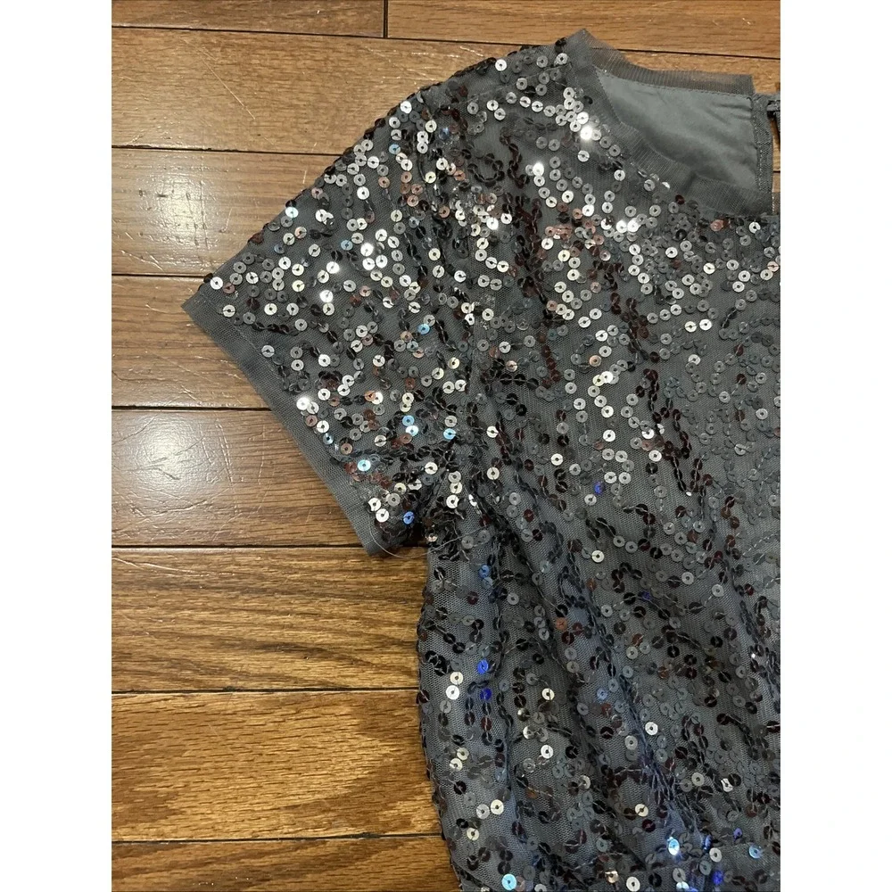 Gap Kids XL Gray Silver Sequin Party Dress Girls 12-13 Short Sleeve Holiday